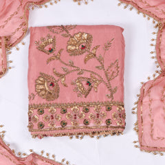 Organza Peach Unstitched Suit