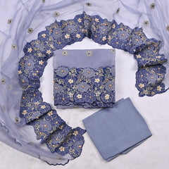 Organza Powder Blue Unstitched Suit