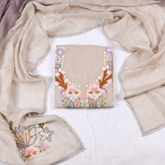 Mul Cotton Beige Unstitched Suit