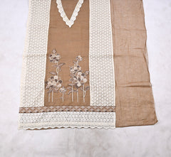 Mul Chanderi Brown Unstitched Suit