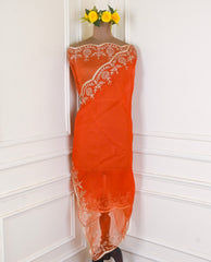 Organza Orange Unstitched Suit