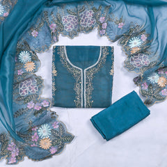 Organza Blue Unstitched Suit