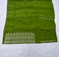 Crepe Green Unstitched Lehenga Suit