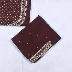 Organza Brown Unstitched Suit