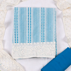 Chanderi Silk Ferozi Unstitched Suit
