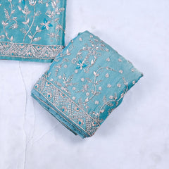 Shimmer Sky Blue Unstitched Lehenga Suit
