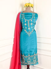 Silk Sky Blue Unstitched Suit
