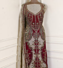 Organza Beige Unstitched Suit