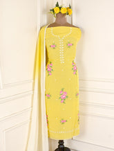 Organza Yellow floral Unstitched Suit