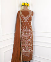 Organza Brown Unstitched Suit