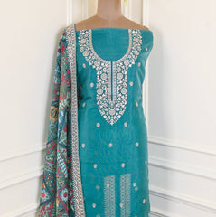 Organza Ferozi Unstitched Suit