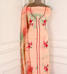 Twill Organza Peach Unstitched Suit