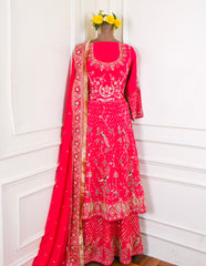 Crepe Magenta Peplum Lehenga Suit