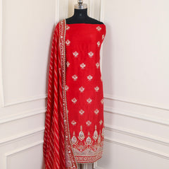 Raw Silk Red Unstitched Suit