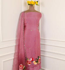 Organza Baby Pink Unstitched Suit