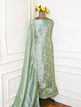 Sasha Silk Pista Green Unstitched Lehenga Suit