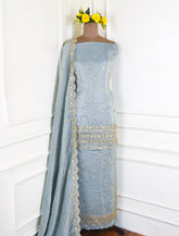 Shimmer Powder Blue Unstitched Suit