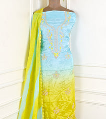 Satin Organza Aqua Lime Unstitched Suit