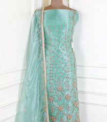 Glass Pista Green Unstitched Suit