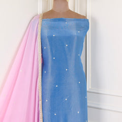 Shimmer Powder Blue Unstitched Suit