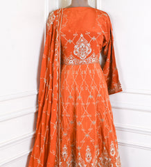 Crepe Rust Peplum Lehenga Suit