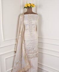 Banarasi Silk Beige Unstitched Suit