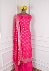 Banarasi Silk Pink Unstitched Suit