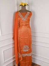 Banarasi Orange Unstitched Suit