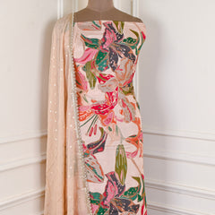 Banarasi Silk Beige Unstitched Suit