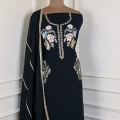 Organza Black Unstitched Suit