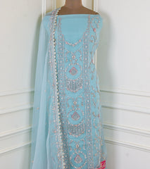 Organza sky Blue Unstitched Suit