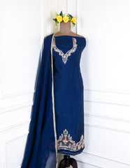 Khadi Navy Blue Unstitched Suit