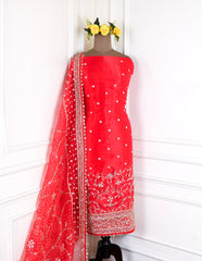 Glass Shimmer Red Unstitched Suit