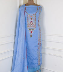Organza Blue Unstitched Suit
