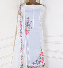 Organza White Unstitched Suit