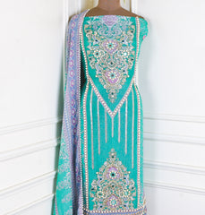 Crush Shimmer Ferozi Unstitched Suit