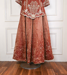 Shimmer Rust Unstitched Lehenga Suit