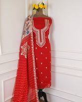 Organza Red Unstitched Suit