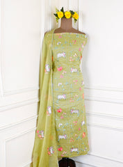 Mul Cotton Lime Unstitched Suit