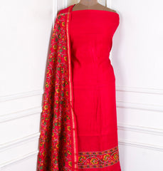 Maheshwari Cotton Red Unstitched Suit