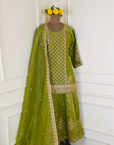 Shimmer Mehandi Stitched Lehenga Suit