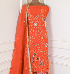 Khadi Orange Unstitched Suit