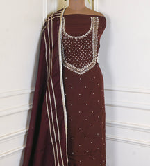 Organza Brown Unstitched Suit