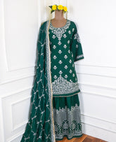 Khadi Green Stitched Lehenga Suit