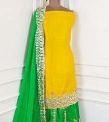 Khadi Yellow Unstitched Lehenga Suit