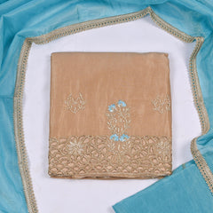 Glass Shimmer Beige Sky Blue Unstitched Suit