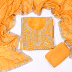 Organza Yellow Unstitched Suit