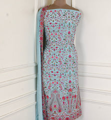 Crepe Sky Blue Unstitched Suit