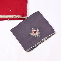 Twill Organza Maroon Unstitched Suit