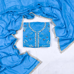 Crepe Sky Blue Unstitched Suit